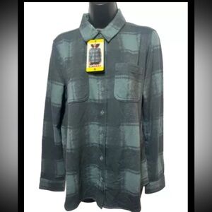 32 Degrees Ladies Cozy Knit Fleece Button Down Flannel Blue Small